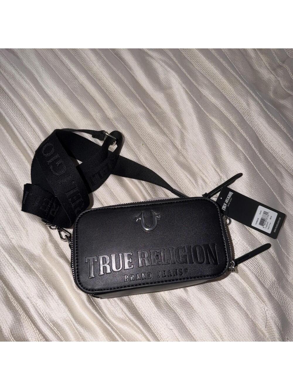 True Religion Designer Black Small Crossbody Bag Zip Closure Adjustable Strap